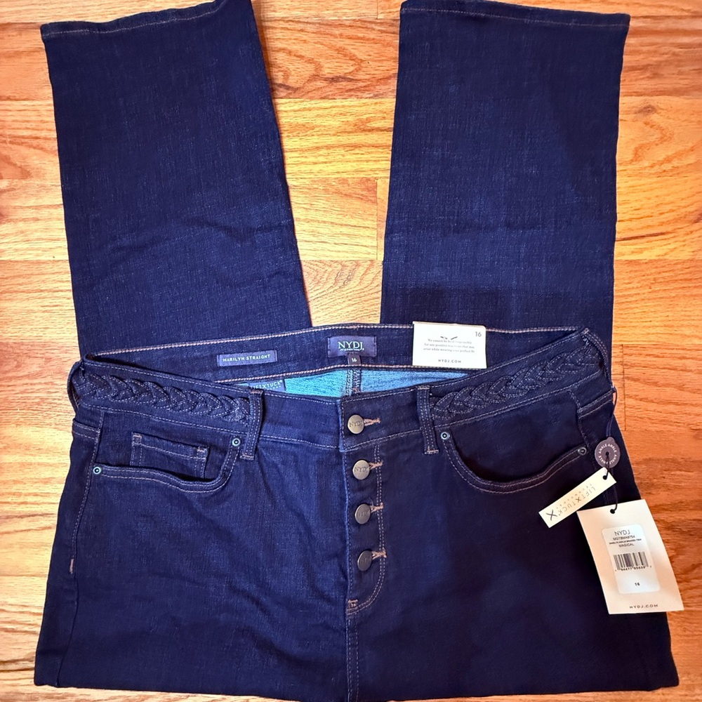 NYDJ High Rise Button Fly Jeans in Deep Blue